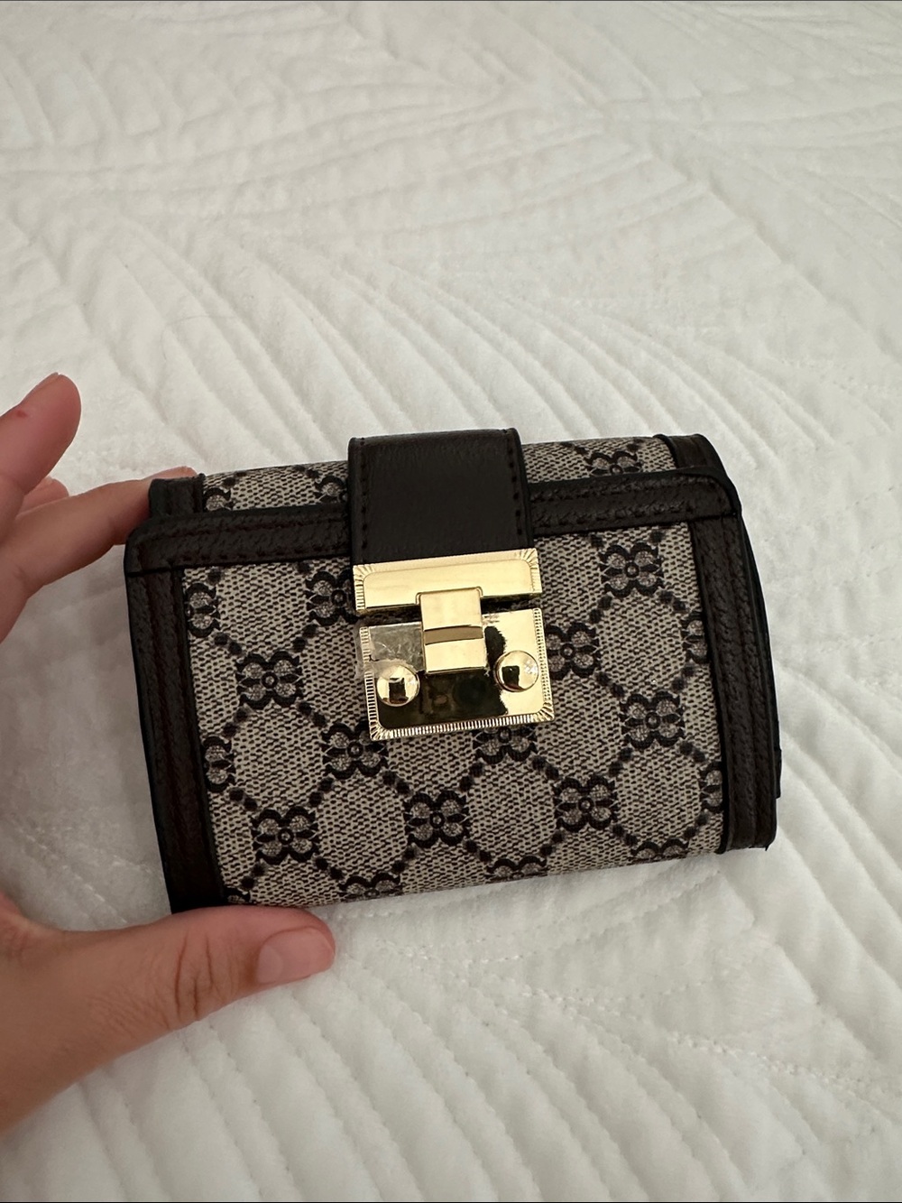 Classic Patterned Small Women’s Wallet - Black & Beige